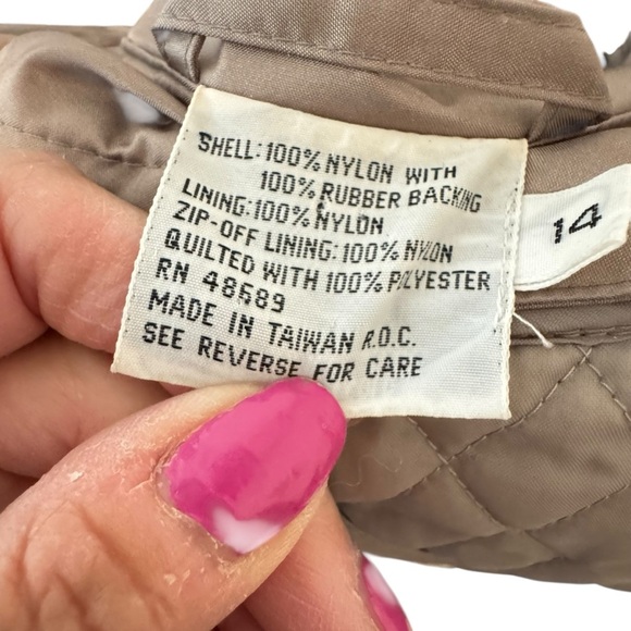 Vtg British Mist Long Trench Coat Women's size 14 Champagne Shimmer academia - Picture 12 of 16